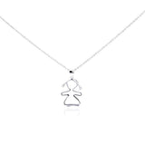 Sterling Silver Necklace with Plain Girl Inlaid with Two Clear Czs Pendant