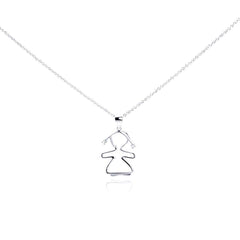 Sterling Silver Necklace with Plain Girl Inlaid with Two Clear Czs Pendant