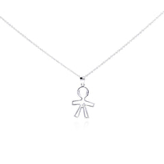 Sterling Silver Necklace with Plain Boy Inlaid with Single Clear Cz Pendant