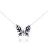 Sterling Silver Necklace with Cut-Out Black Butterfly Inlaid with Clear and Champagne Czs Pendant