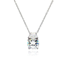Load image into Gallery viewer, Sterling Silver Necklace with Classy Solitaire Round and Baguette Clear Cz Pendant