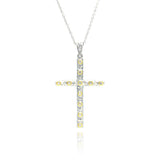 Sterling Silver Rhodium Plated Clear CZ Cross Pendant Necklace