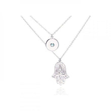 Load image into Gallery viewer, Sterling Silver Rhodium Plated Clear CZ Hamsa Pendant Necklace