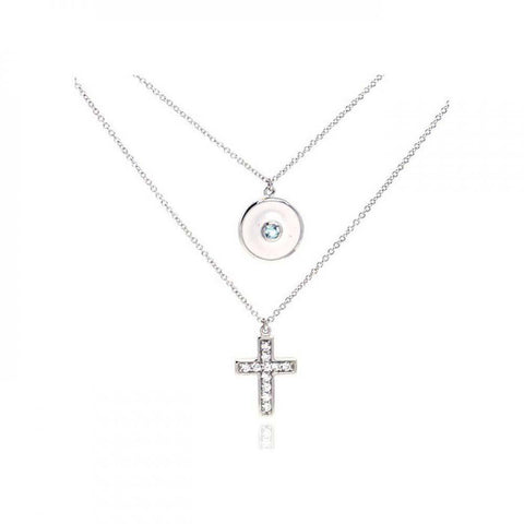 Sterling Silver Rhodium Plated Clear CZ Cross Pendant Necklace