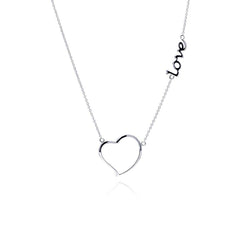 Sterling Silver Rhodium Plated Clear CZ Love Heart Pendant Necklace