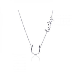 Sterling Silver Necklace with Word  Lucky  and Horseshoe PendantAnd Chain Length of 16  with 2  ExtensionAnd Pendant Dimensions: Horseshoe: 18.4MMx18.2MM Lucky: 27.3MMx8.4MM