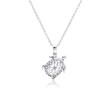 Load image into Gallery viewer, Sterling Silver Necklace with Filigree Turtle Inlaid with Clear Czs Pendant