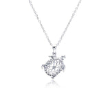Sterling Silver Necklace with Filigree Turtle Inlaid with Clear Czs Pendant