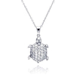 Sterling Silver Necklace with Fancy Turtle Covered with Clear Czs Pendant