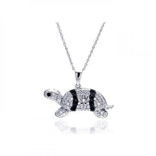 Load image into Gallery viewer, Sterling Silver Necklace with Stylish Paved Clear &amp; Black Czs Turtle Pendant