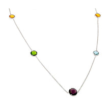 Load image into Gallery viewer, Sterling Silver Classy Necklace with Assorted Color Czs on Bezel SettingAnd Chain Length of 36 And Stone Diameter: 13.6MMx11MM