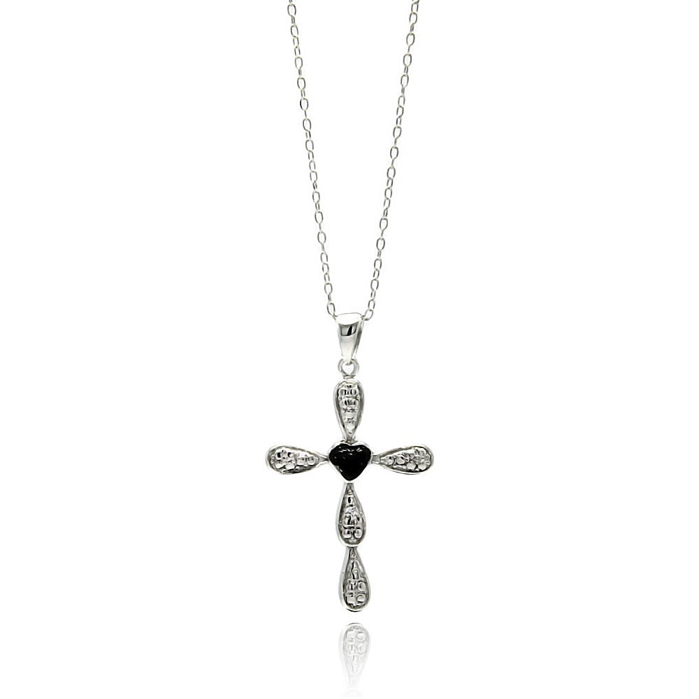 Sterling Silver Rhodium Plated Clear CZ Cross Pendant Necklace