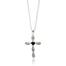 Load image into Gallery viewer, Sterling Silver Rhodium Plated Clear CZ Cross Pendant Necklace