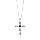 Sterling Silver Rhodium Plated Clear CZ Cross Pendant Necklace