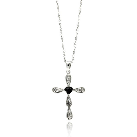 Sterling Silver Rhodium Plated Clear CZ Cross Pendant Necklace