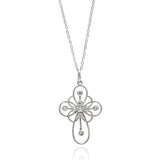 Sterling Silver Necklace with Stylish Cut-Out Cross Inlaid with Clear Czs PendantAnd Chain Length of 16  AdjustableAnd Pendant Dimensions: 30.7MMx20.3MM