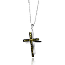 Load image into Gallery viewer, Sterling Silver Rhodium Plated Clear CZ Cross Pendant Necklace