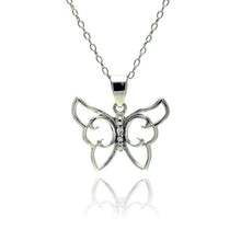 Load image into Gallery viewer, Sterling Silver Necklace with Trendy High Polished Open Butterfly with Centered Clear Czs PendantAnd Chain Length of 16 -18  Adjustable
