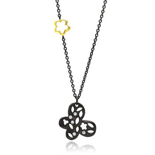 Load image into Gallery viewer, Sterling Silver Black Rhodium Plated Necklace with Gold Plated Flower Connector and Fancy Butterfly Inlaid with Clear Czs PendantAnd Chain Length of 16 -18  AdjustableAnd Pendant Dimensions: 20MMx20MM