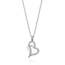 Load image into Gallery viewer, Sterling Silver Necklace with Double Open Heart Design Inlaid with Clear Czs PendantAnd Chain Length of 16 -18  AdjustableAnd Pendant Dimensions: 17MMx12MM