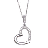Sterling Silver Necklace with Sideways Open Heart Inlaid with Clear Czs PendantAnd Chain Length of 16 -18  AdjustableAnd Pendant Dimensions: 21MMx14MM