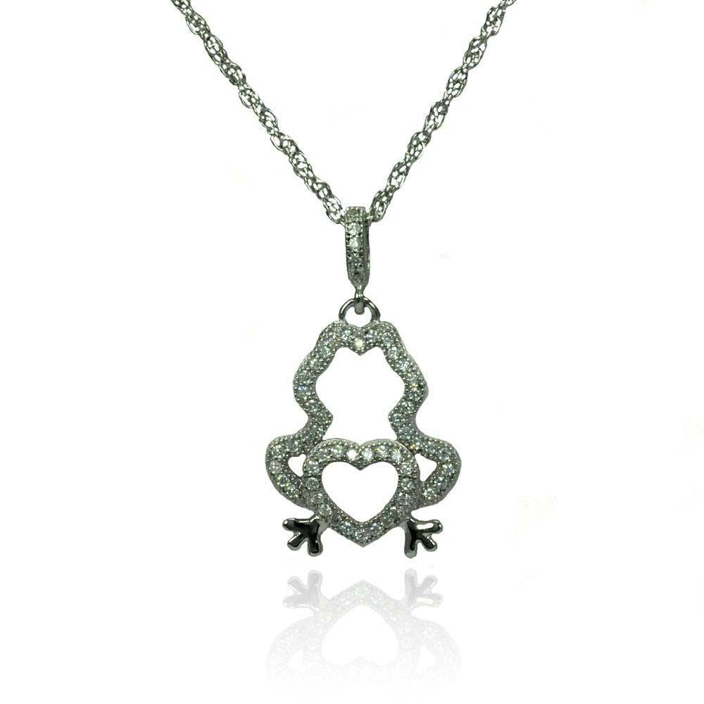 Sterling Silver Necklace with Stylish Micro Paved Frog and Heart Design PendantAnd Chain Length of 16 -18  AdjustableAnd PENdant Dimensions: 20MMx13.5MM