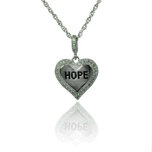 Load image into Gallery viewer, Sterling Silver Necklace with High Polished Heart Pendant with  HOPE  Engraved and Inlaid with Clear Czs EdgeAnd Pendant Dimensions of 18MMx13MM