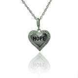 Sterling Silver Necklace with High Polished Heart Pendant with  HOPE  Engraved and Inlaid with Clear Czs EdgeAnd Pendant Dimensions of 18MMx13MM