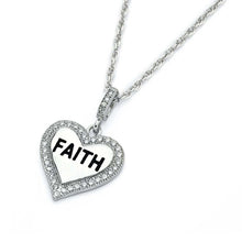 Load image into Gallery viewer, Sterling Silver Necklace with High Polished Heart Pendant with  FAITH  Engraved and Inlaid with Clear Czs EdgeAnd Pendant Dimensions of 21MMx15MM