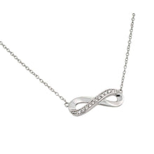 Load image into Gallery viewer, Sterling Silver Necklace with Stylish Infinity Inlaid with Clear Czs PendantAnd Chain Length of 16 -18  AdjustableAnd Pendant Dimensions: 24.2MMx7.7MM