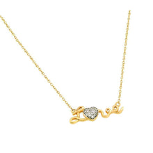 Load image into Gallery viewer, Sterling Silver Gold Plated Necklace with Fancy Word  Love  Inlaid with Clear Czs PendantAnd Chain Length of 16 -18  AdjustableAnd Pendant Dimensions: 25.5MMx9.1MM