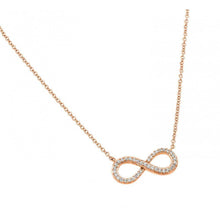 Load image into Gallery viewer, Sterling Silver Rose Gold Plated Necklace with Modish Infinity Pendant Inlaid with Clear CzsAnd Chain Length of 18 And Pendant Dimensions: 19.8MMx9.2MM