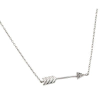 Load image into Gallery viewer, High Polished Sterling Silver Rhodium Plated Arrow Necklace with Small Round CZ StonesAnd Chain Length of 16  Plus 2  Extension