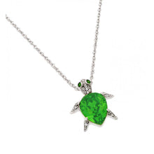 Load image into Gallery viewer, Sterling Silver Necklace with Fancy Light Green Cz Turtle Inlaid with Clear Czs PendantAnd Chain Length of 18  AdjustableAnd Pendant Dimensions: 20.8MMx17.5MM