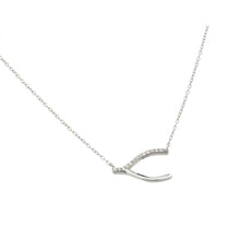 Load image into Gallery viewer, Sterling Silver Necklace with Sideways Wishbone Inlaid with Clear Czs PendantAnd Chain Length of 18  AdjustableAnd Pendant Dimensions: 11.8MMx19.5MM
