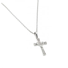 Load image into Gallery viewer, Sterling Silver Rhodium Plated Clear CZ Cross Pendant Necklace