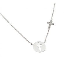 Load image into Gallery viewer, Sterling Silver Rhodium Plated Clear CZ Cross Cutout Pendant Necklace, 16 inches plus 2&quot; Extension