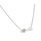 Sterling Silver Rhodium Plated Clear CZ Love Necklace