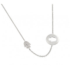 Sterling Silver Rhodium Plated Clear CZ Hand Cutout Pendant Necklace
