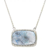 Sterling Silver Nickel Free Rhodium Plated Moonstone Necklace with Clear CZ Stones Outline