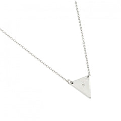 Sterling Silver Rhodium Plated Clear CZ Triangle Pendant Necklace