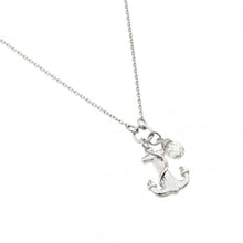 Load image into Gallery viewer, High Polished Sterling Silver Rhodium Plated Anchor Necklace with Round Clear CZ BallAnd Chain Length of 16  Plus 2  Extension