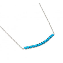 Load image into Gallery viewer, Sterling Silver Rhodium Plated Horizontal Bar Necklace with Round Turquoise InlaysAnd Chain Length of 16  Plus 2  Extension