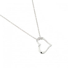 Load image into Gallery viewer, High Polished Sterling Silver Rhodium Plated Sideways Heart Necklace with Small Round CZ StonesAnd Chain Length of 16  Plus 2  Extension