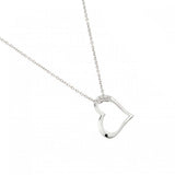 High Polished Sterling Silver Rhodium Plated Sideways Heart Necklace with Small Round CZ StonesAnd Chain Length of 16  Plus 2  Extension