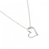 High Polished Sterling Silver Rhodium Plated Slanted Heart Necklace with Small Round CZ StonesAnd Chain Length of 16  Plus 2  Extension