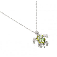 Load image into Gallery viewer, Rhodium Plated Sterling Silver Turtle Necklace with Green and Clear CZ Stones InlayAnd Chain Length of 16  Plus 2  Extension