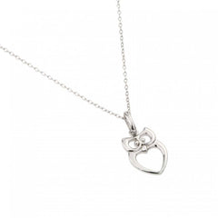Sterling Silver Rhodium Plated High Polished Open Owl Design NecklaceAnd Chain Length of 16  Plus 2  Extension
