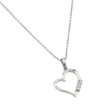 Load image into Gallery viewer, Sterling Silver Rhodium Plated High Polished Open Heart Pendant with CZ Stones InlayAnd Chain Length of 16  Plus 2  Extension