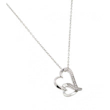 Load image into Gallery viewer, Rhodium Plated Sterling Silver Fashionable Interwined 2 Heart Paved CZ Necklace with Chain Length of 16  Plus 2  Extension